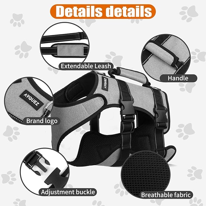 Ayquez Dog Lift Harness with Storage and Transport Bag, Dog Harness with Handle for Lifting &amp; Hip dysplasia, arnés para Perros pequeños, pechera para Perros (Gray, XXL)