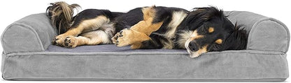 Furhaven Orthopedic Dog Bed for Medium/Small Dogs w/ Removable Bolsters &amp; Washable Cover, For Dogs Up to 35 lbs - Faux Fur &amp; Velvet Sofa - Smoke Gray, Medium
