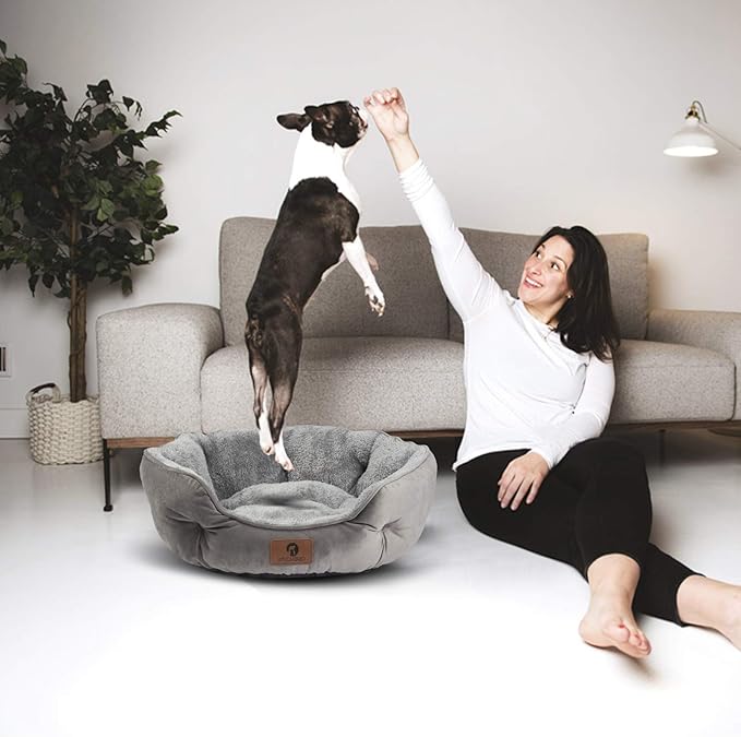 Asvin Large Dog Bed for Large Dogs, Cat Beds for Indoor Cats, Pet Bed for Puppy and Kitty, Extra Soft &amp; Machine Washable with Anti-Slip &amp; Water-Resistant Oxford Bottom, Grey, 35 inches