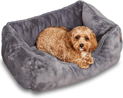 FUZI Luxury Aesthetic Dog Bed for Small Dogs with Washable Cover, Pet Couch, Pet Bed with Sides, Non-Slip Bottom, Soft &amp; Durable Calming Dog Bed, Faux Rabbit Fur Cover, Small 25.1x16.75x9.5 Dark Grey