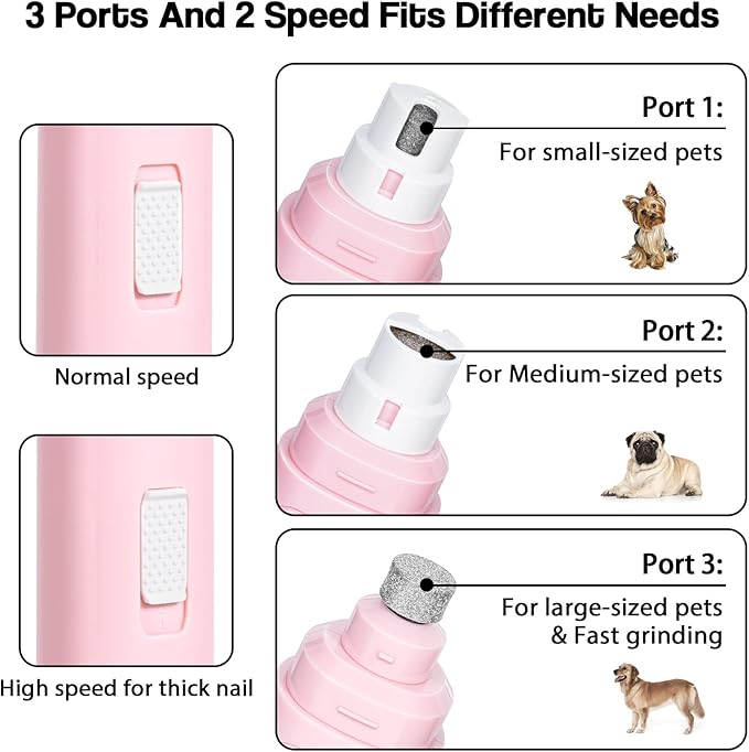 Casfuy Dog Nail Grinder Upgraded - Professional 2-Speed Electric Rechargeable Pet Nail Trimmer Painless Paws Grooming &amp; Smoothing for Small Medium Large Dogs &amp; Cats