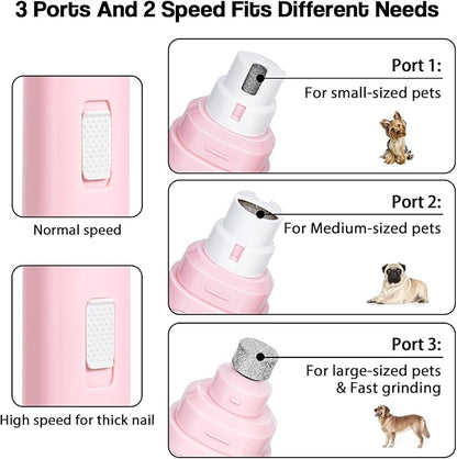 Casfuy Dog Nail Grinder Upgraded - Professional 2-Speed Electric Rechargeable Pet Nail Trimmer Painless Paws Grooming &amp; Smoothing for Small Medium Large Dogs &amp; Cats