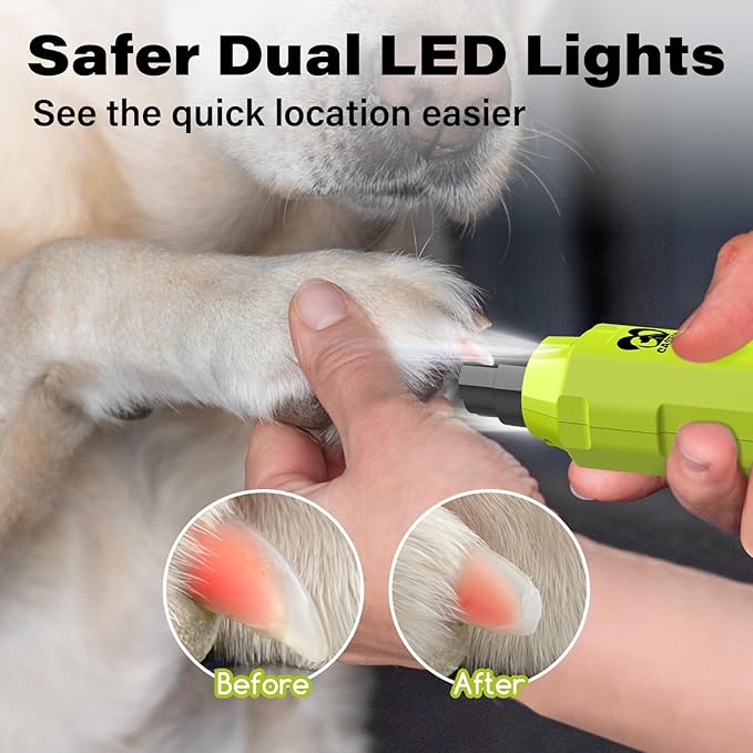 Casfuy 6-Speed Dog Nail Grinder - Newest Enhanced Pet Nail Grinder Super Quiet Rechargeable Electric Dog Nail Trimmer Painless Paws Grooming &amp; Smoothing Tool for Large Medium Small Dogs (Green)