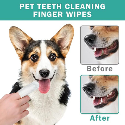 Portable Dog Teeth Dental Finger Wipes for Dogs &amp; Cats No-Rinse Dog Finger Toothbrush Dog Plaque &amp; Tartar Prevention with Brushing Beads Dog Breath Freshene 20pcs
