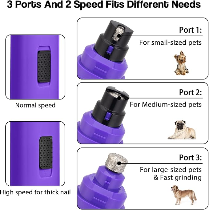 Casfuy Dog Nail Grinder Upgraded - Professional 2-Speed Electric Rechargeable Pet Nail Trimmer Painless Paws Grooming &amp; Smoothing for Small Medium Large Dogs &amp; Cats (Purple)