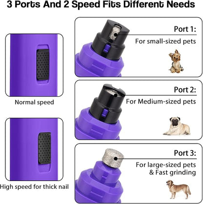 Casfuy Dog Nail Grinder Upgraded - Professional 2-Speed Electric Rechargeable Pet Nail Trimmer Painless Paws Grooming &amp; Smoothing for Small Medium Large Dogs &amp; Cats (Purple)