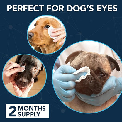 NOVEHA Dog Eye Wipes - Tear Stain Remover for Dogs - Formulated to Remove Eye Debris, Tear Stains &amp; Eye Discharge - Plant Based, Safe, Convenient, and Large Unscented Wipes (100 Count x 3 Packages)