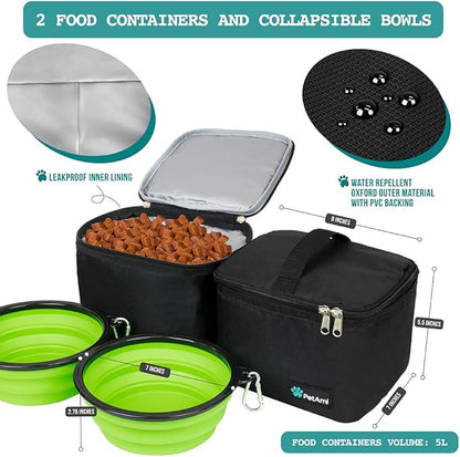 PetAmi Dog Travel Bag - Organizer with Food Container, Bowls &amp; Accessories for Weekend Camping, Cat Diaper Bag (Black, Large)