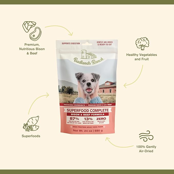 Superfood Complete, Air-Dried Adult Dog Food - High Protein, Zero Fillers, Superfood Nutrition by Katherine Heigl (24 oz, Beef &amp; Bison Formula)