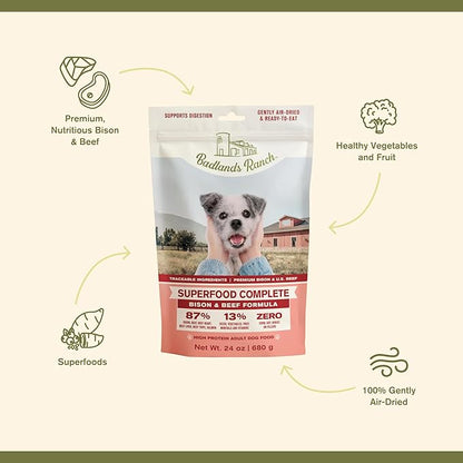 Superfood Complete, Air-Dried Adult Dog Food - High Protein, Zero Fillers, Superfood Nutrition by Katherine Heigl (24 oz, Beef &amp; Bison Formula)
