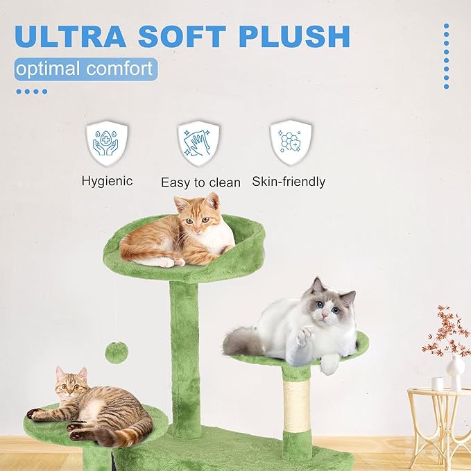 FDW Cat Tree 70in Cat Tower Multi-Level Durable Cat Scratching Post &amp; Cozy Fun Cat Jumping Platform Space Saving Cat Condo Pet Play House for Indoor Cats,Green