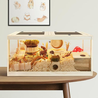 Prolee Hamster Cage with Openable Metal Mesh Top,Hamster Enclosure and Gerbil Cage with Clear Panels for Hamster Habitat,Solid Built with Lock Design (40“x20”x20)