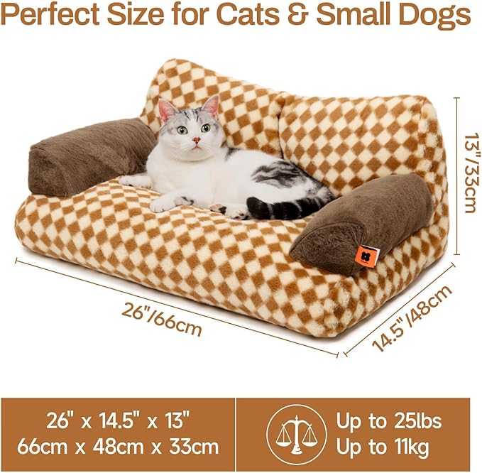MEWOOFUN Cat Bed for Indoor Cats, Washable Dog Beds for Small Medium Dogs &amp; Cats, Fluffy Cat Couch with Non-Slip Bottom, 26×19×13 Inch (Brown, 26.0" L x 19.0" W x 13.0" Th)