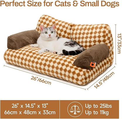 MEWOOFUN Cat Bed for Indoor Cats, Washable Dog Beds for Small Medium Dogs &amp; Cats, Fluffy Cat Couch with Non-Slip Bottom, 26×19×13 Inch (Brown, 26.0" L x 19.0" W x 13.0" Th)