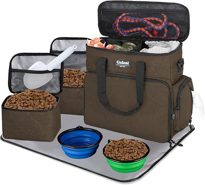 Dog Travel Bag Airline Approved–Pet Travel Tote with Collapsible Bowls,Food Containers &amp; Feeding Mat–Multi-Pocket Organizer for Dogs &amp; Cats, Durable &amp; Water-Resistant for Hiking,Trips,Outdoors