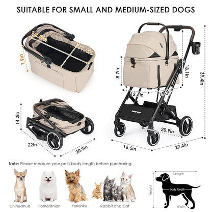 X2 Pet Stroller, Dog Cat Stroller for Small Pets Under 44lbs, Equipped with Detachable &amp; Foldable Carrier, Waterproof Pad &amp; Sunshade Canopy,Camel (Camel)
