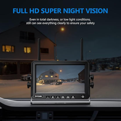 Magnetic Solar Wireless Backup Camera HD1080P 3 Mins DIY Installation DVR 7" IPS Monitor Rechargeable Reverse Camera System for Hitching Gooseneck Horse Trailer Fifth Wheels/Car RV Camper AP7
