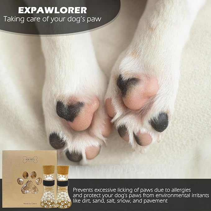EXPAWLORER Anti Slip Dog Socks to Prevent Licking Paws, Dog Shoes for Hot Pavement, Dog Booties for Small Medium Large Senior Dogs, Traction Control Dog Boots &amp; Paw Protectors for Hardwood Floors