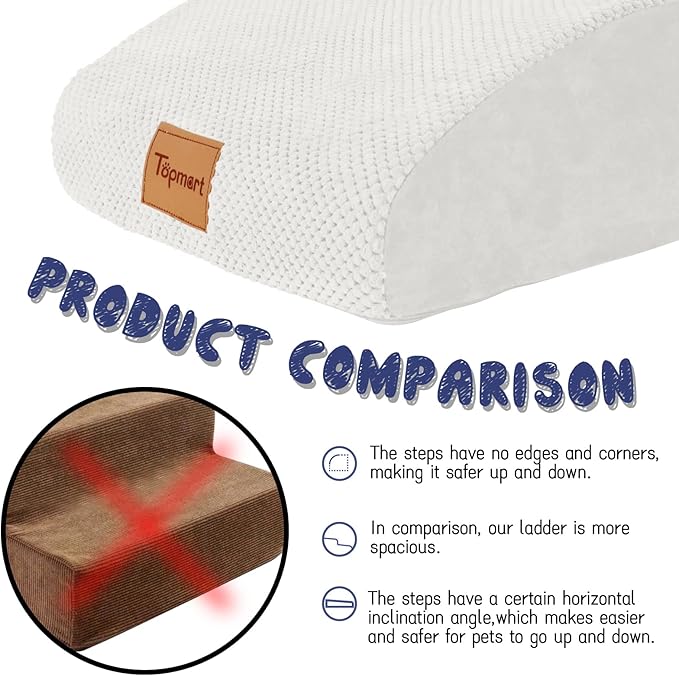 Topmart High Density Extended Foam Dog Ramp&amp;Steps 2 Tiers,11.8" High,Non-Slip Dog Stairs,Soft Foam Pet Ladder with Waterproof Cover,Best for Injured,Older Cats,Pets with Joint Pain
