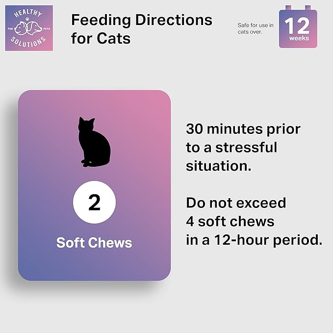 Calming Chews for Cats - Cat Calming Treats for Anxiety, Stress Relief Aid, Storms, Grooming, Fireworks, Separation, Travel, &amp; Motion Sickness - Made in USA (60 Soft Chews- Cat)
