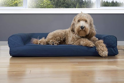 Furhaven Cooling Gel Dog Bed for Large/Medium Dogs w/ Removable Bolsters &amp; Washable Cover, For Dogs Up to 55 lbs - Quilted Sofa - Navy (Blue), Large