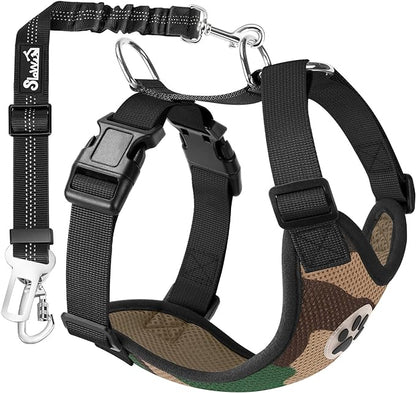 Lukovee Dog Seat Belt for Car, Adjustable Dog Car Harness for Large Medium Small Dogs, Soft Padded &amp; Breathable Mesh Dog Seatbelt with Car Strap and Carabiner(Camouflage Double Clip,Small)