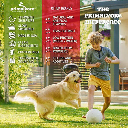 Primalvore Grass-Fed Beef Bone Broth for Dogs &amp;Cats, Mobility Formula w/Collagen Peptides to Help Support Hip &amp; Joints, Digestion, Skin &amp; Coat and Hydration, Human Grade, Made in USA. Beef 6 Pack