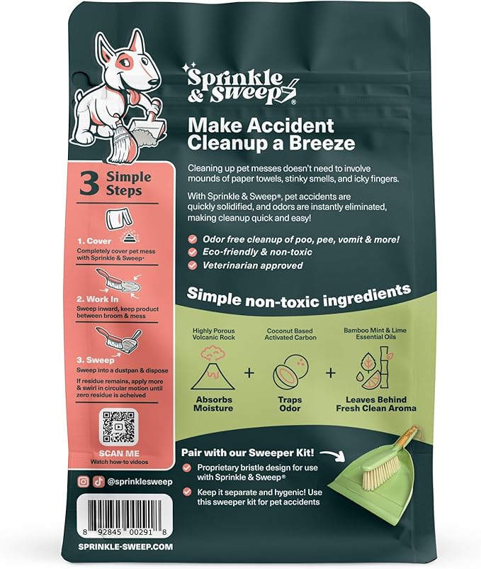 Sprinkle &amp; Sweep Pet Accident Cleanup for all Hard Surface - Non Toxic Quick Pet Mess Cleaner &amp; Odor Remover for Urine, Poop, Vomit, Diarrhea &amp; Potty Training, Travel Pack (4oz)