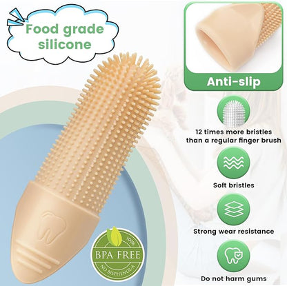 Duckart LABRUSID Dog Toothbrush, 2 Pack Dog Tooth Brush, 360 Cleaning Finger Toothbrush for Adult Dogs, Soft Silicone, Cream-coloured &amp; Green