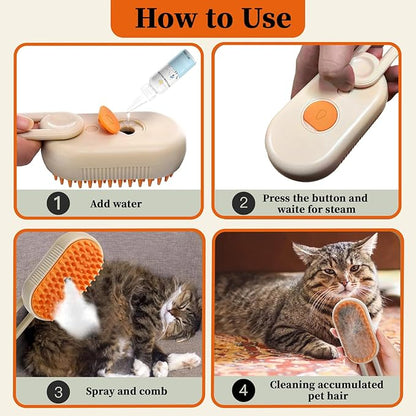 4-in-1 Cat Steam Brush for Shedding &amp; Grooming, Spray Hair Removal Comb, Cat Brush for Massage, Pet Grooming Comb Hair Removal Tool for Cats and Dogs