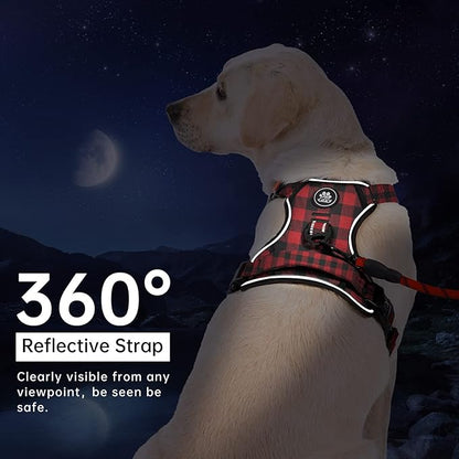 IVY&amp;LANE No Pull Dog Harness with Leash Set, Reflective No Choke Pet Vest,Adjustable Oxford Dog Vest Harness with Easy Control Handle for Medium Lagre Dogs (Checkered Red,M)