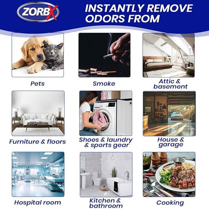 ZORBX Unscented Odor Eliminator for Strong Odor 16 Oz + 64 Oz - Used in Hospitals &amp; Healthcare Facilities - Advanced Trusted Formula, Fast-Acting Odor Remover Spray for Dog, Cat, House &amp; Carpet