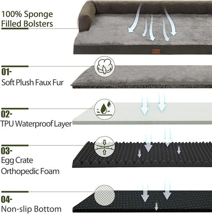 XXL Dogs Bed with Bolsters, Waterproof Dog Beds for Extra Large Dogs, Memory Foam Orthopedic Dog Bed with Removable Washable Cover, Nonskid Bottom (XX-Large, Dark Green)