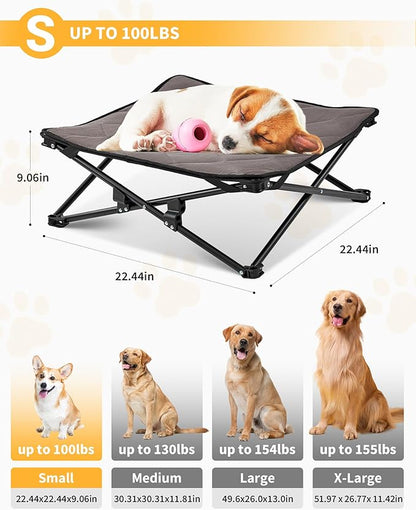 KingCamp Elevated Dog Bed for Small Dogs, Outdoor Raised Cooling Pet Cot Bed with Washable Breathable Mesh &amp; No-Slip Feet Perfect for Camping, Backyard, Indoor Use (S, Black)