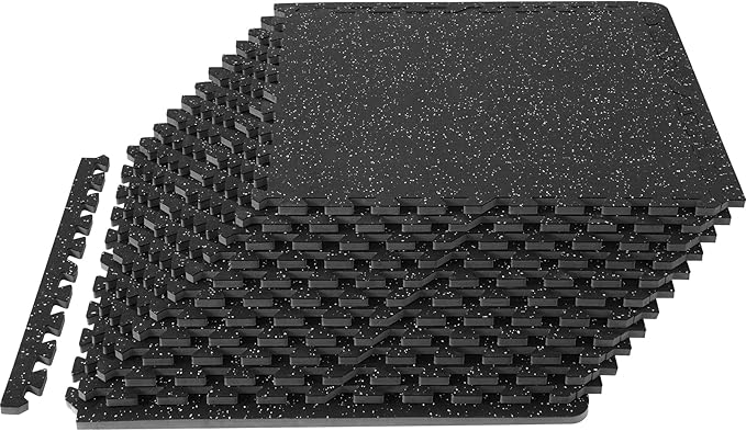 VEVOR 0.56Inch 48sq.ft 12 Tiles Gym Flooring for Home Gym, Rubber Top with High Density EVA Foam,25 x 25In Gym Floor Exercise Equipment Mats, Interlocking Gym Mats, Puzzle Workout Mats, Black &amp; Grey