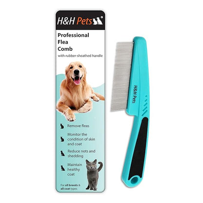 Pin Comb by H&amp;H Pets - Upgraded Rubber Handle Comb with Long and Short Teeth for Dogs &amp; Cats, Grooming Supplies, 1 Count (Pack of 1)