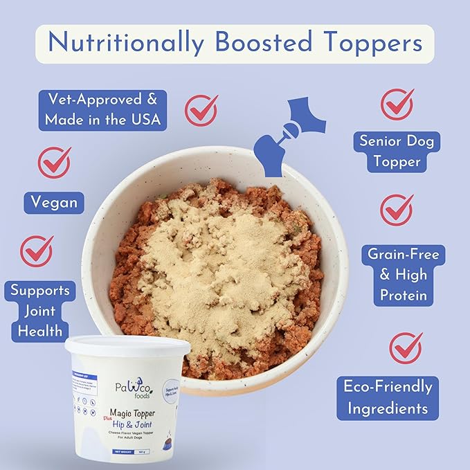 PawCo Magic Topper Hip &amp; Joint Support - Vegan Dog Topper with Omega-3, Grain-Free Meal Enhancer for Senior Dogs, 160g