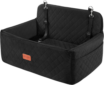 Dog Car Seat for Medium/Large Dogs, Pet Booster Seat for Under 55 lbs or 2 Small Dogs, Detachable &amp; Washable Dog Car Bed for Backseat with 2 Safety Leashes(Black)