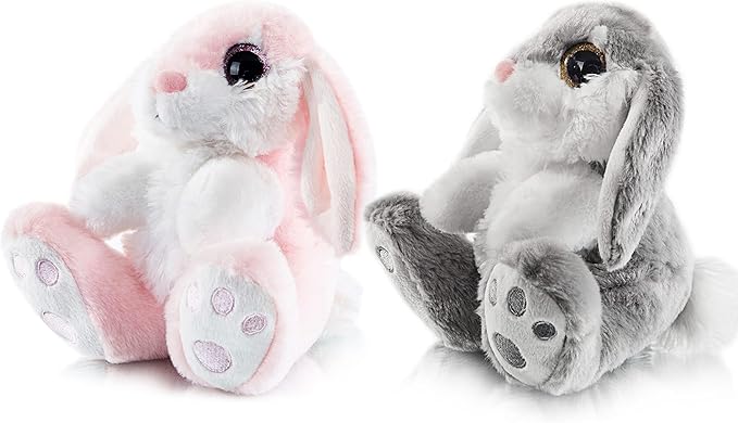 My OLi Bunny Stuffed Animal Pack of 2 Plush Rabbit 7in Stuffed Bunny with Floppy Ear Bedtime Friend Soft Toy Gifts for Girls Boys Kids, Gray &amp; Pink