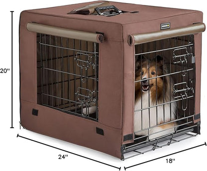 DONORO Dog Crates for Small Size Dogs Indoor Double Door Dog Kennels &amp; Houses for Puppy and Cats, Collapsible Metal Contour Dog Cages (Brown, 24.0" L x 18.0" W x 20.0" H)
