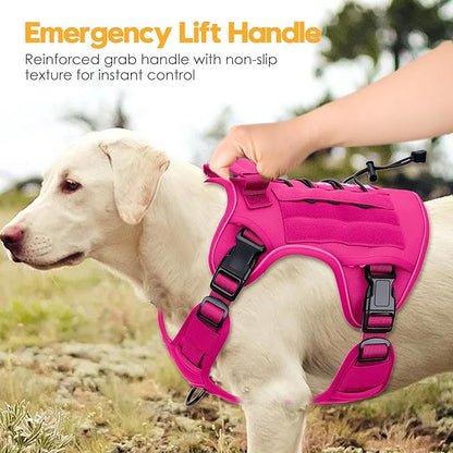 Heavy-Duty Tactical Dog Harness for Large Dogs, No Pull Adjustable Reflective Pet Vest with Molle System, K9 Military-Grade Control for Service Training, Outdoor &amp; 10+ Breeds, Hot Pink, XX-Large