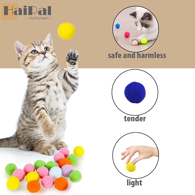 Cat Toy Balls, 20Pcs Premium Soft Pom Pom Balls for Kittens, 1,9&