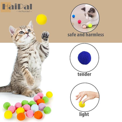 Cat Toy Balls, 20Pcs Premium Soft Pom Pom Balls for Kittens, 1,9&