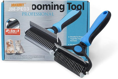 Pet Grooming Tool - 2 Sided Undercoat Rake for Cats &amp; Dogs - Safe Dematting Comb for Easy Mats &amp; Tangles Removing