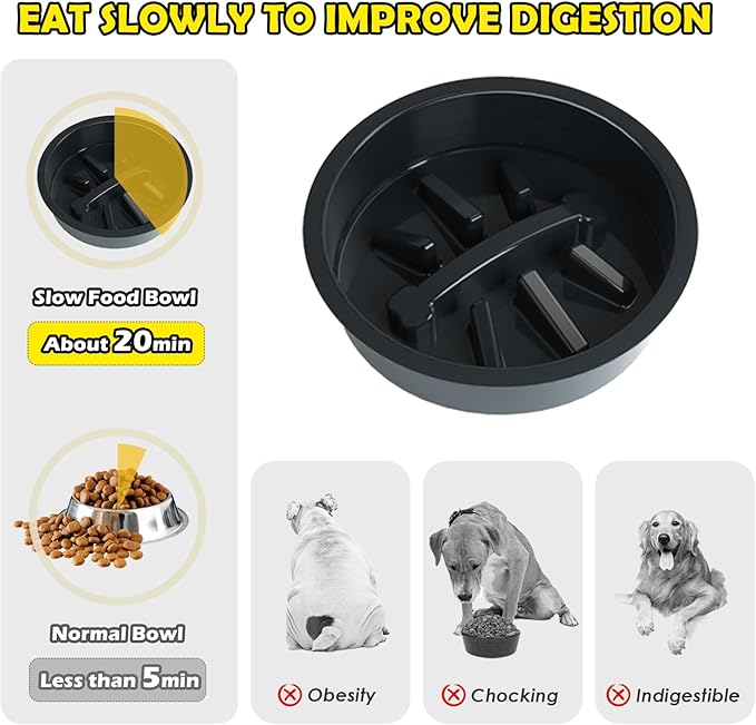 Elevated Dog Bowl Stand for Medium/Large Dogs with Slow Feeder &amp; Mat, Adjustable Height 3.9&