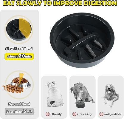 Elevated Dog Bowl Stand for Medium/Large Dogs with Slow Feeder &amp; Mat, Adjustable Height 3.9&
