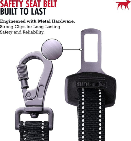 Tuff Pupper Dog Seat Belt | Adjustable Length Dog Seatbelt Restraint | Tangle-Free Locking Carabiner | Shock-Absorbing Bungee | Reflective Stitching for Visibility | Universal Fit for Cars &amp; Trucks