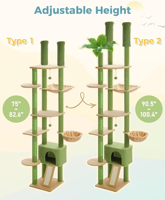 PEQULTI Tall Cat Tree, Floor to Ceiling Cat Tree Tower Adjustable [90.5&