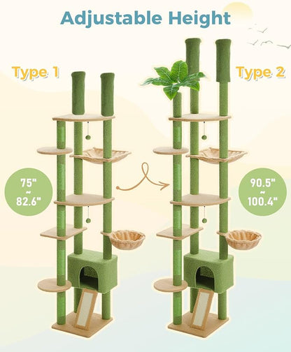 PEQULTI Tall Cat Tree, Floor to Ceiling Cat Tree Tower Adjustable [90.5&