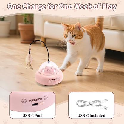 Automatic Cat Toys with Feathers, Interactive Cat Toy for Indoor Exercise, Rechargeable Teasing Toys for Indoor Cats, USB Powered, Smart Standby&amp;Obstacle Avoidance(Pink)